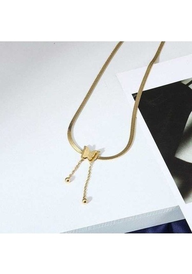 Fastbuy Altın 316l Paslanmaz Çelik Kadınlar İçin Lüks Moda Kelebek Gerdanlık Takı Mat 2 Katmanlı Yılan Kemik Zincir Kolye Sta Altın