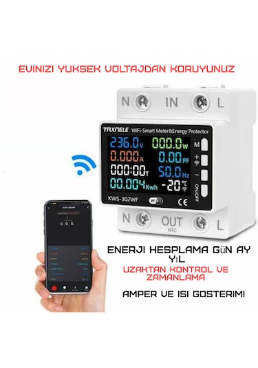Tuya Destekli Akıllı Wifi Yüksek Voltaj Güç Tüketim 63 Amper