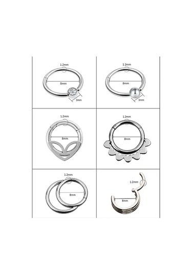 Novahub Gül Altın Karışık Stil Çift Katmanlar Çelik Clicker Segmenti Burun Çember Yüzükler Menteşeli Kulak Burun Septum Delme Type 6 Çok Renkli Çok Renkli