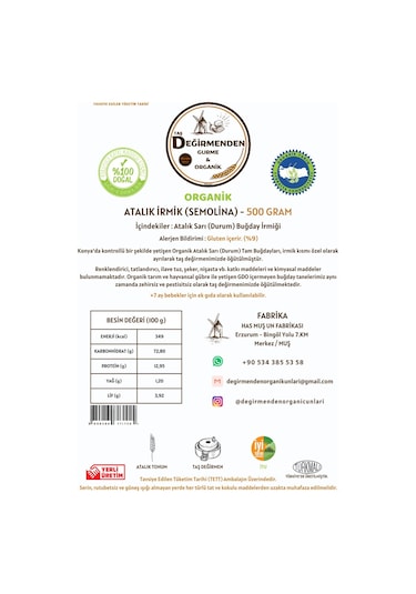 Taş Değirmenden Gurme & Organik Atalık İrmik Semolina 500 G