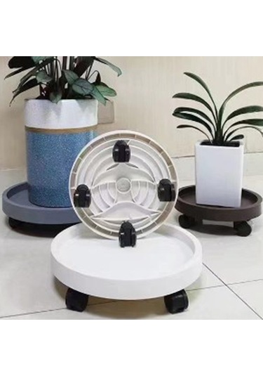 Tenfowee Plastik Dairesel Süs Bitki Tepsisi, 30mm Cam Gövde Tekerlekli, Su Toplama Kutusuyla, Balkon İçin Taşınabilir Taban