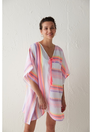 Penti Çizgili Neon Kaftan Çok Renkli