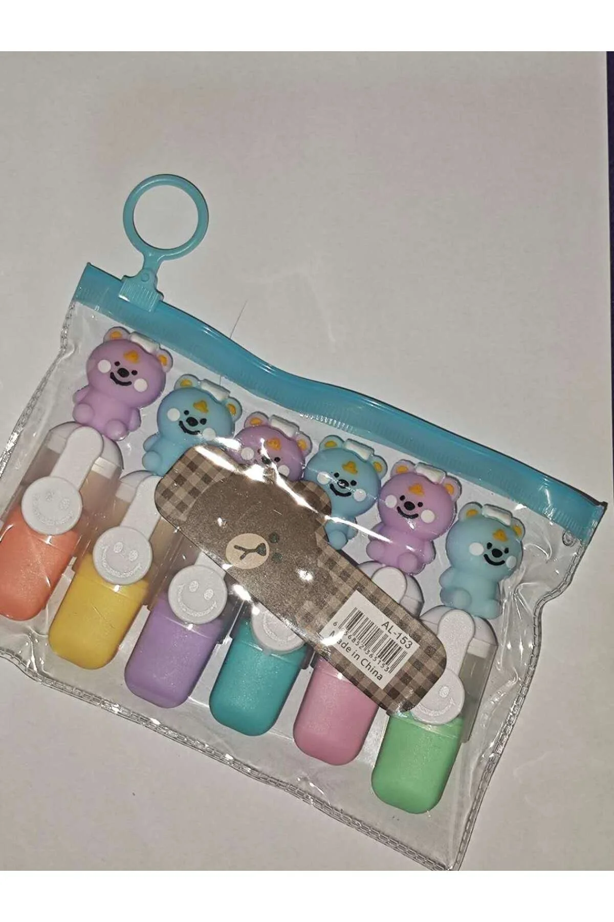 Sevimli Tatlım Mini Renkli Ayıcıklı Fosforlu Kalem 6'lı Set Çok Renkli