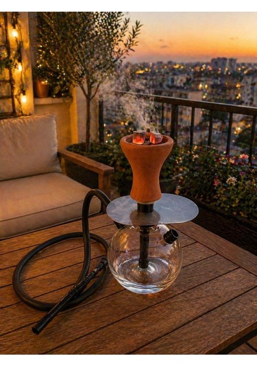 26 Cm Cam Nargile Seti 13 Cm Taban Çapı Modern Çizgili Tasarım, Balkon & Ev Kullanımı