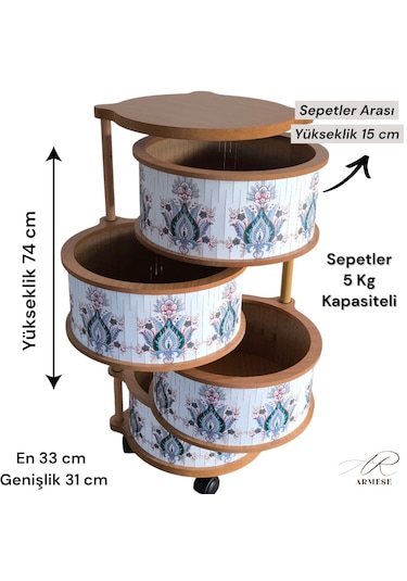 4 Katlı Ahşap Sebzelik Doğal Hasır Model Modern Uv Baskılı, Dayanıklı Ve Şık Tasarım Ahşap - Beyaz