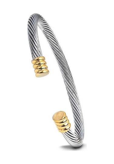 Novahub Altın 2 Tonlu Kablo Bileklik - Basit Ve Moda - Geometrik Tasarım - Titanyum Çelik - Ücretsiz Kargo Altın