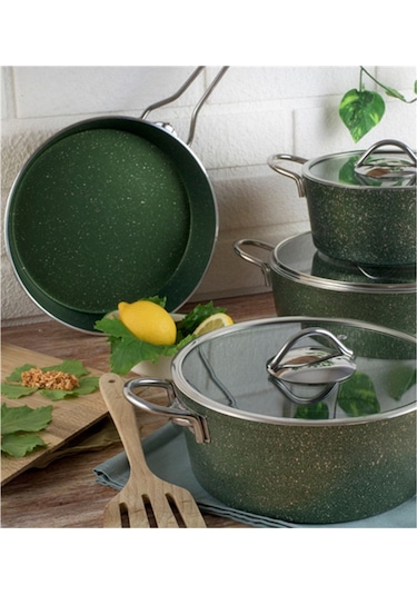 Mehtap Orkide Plus 7 Parça Tencere Seti Yeşil Zümrüt Yeşili