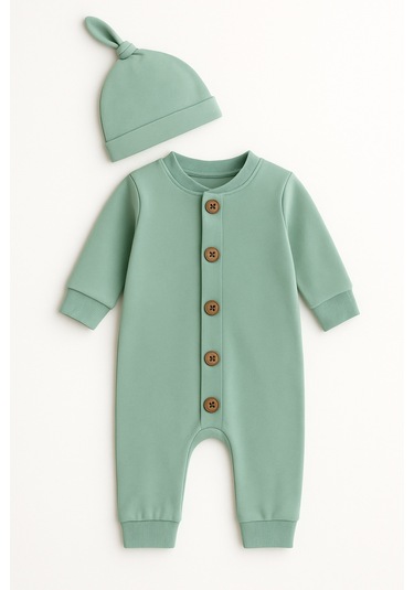 Mevsimlik %100 Pamuk Bereli Bebek Tulum Takım - Yeni Sezon Unisex Yeşil
