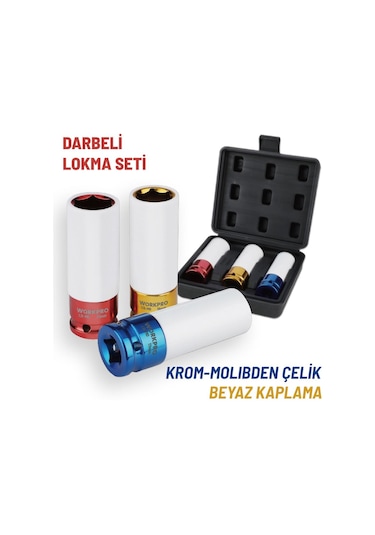 Workpro Wp202591 17/19/21mm 3 Parça 1/2 Cr-mo Profesyonel Darbeli Derin Lokma Seti