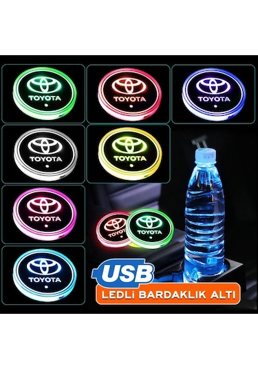 Toyota Uyumlu Ledli Bardaklık Altı Usb Şarjlı 2 Adet