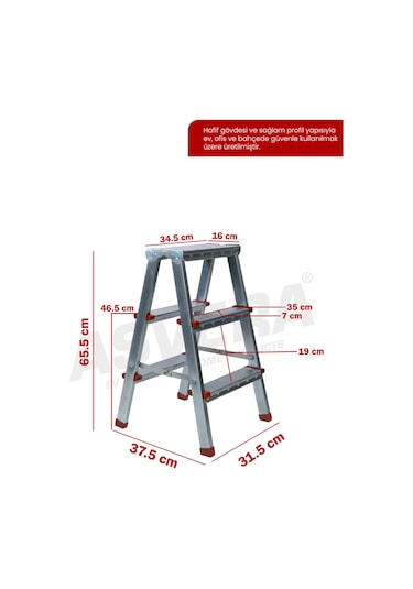 Asvera 3+3 Çift Çıkışlı A Tipi Katlanabilir Profil Merdiven - Çift Taraflı Galvanizli Merdiven