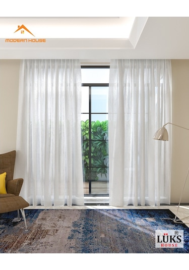 Lüks Tül Perde Şantuk Keten Kırk Beyaz Rengi - Modern House