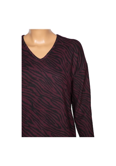 Barem Kadın Lina Büyük Beden Kışlık V Yaka Yumoş Bordo Bluz D06 Siyah