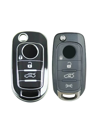 Fıat Egea Susta Lı Siyah - Gümüş Oto Anahtar Kumanda Kabı Kılıfı Oto Anahtarlık