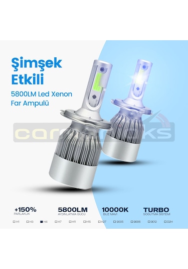 H4 Buz Mavi C6 Led Xenon Far Ampulü Şimşek Etkili 5800LM