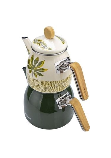 Bambum Unique - Bambu Kulplu Emaye Çaydanlık Takımı Herb