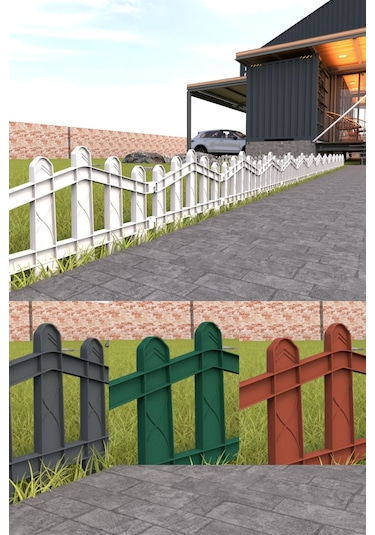 Dekoratif Plastik Bahçe Ve Peyzaj Çiti 8 Adet Çit Y: 32 Cm / G: 4.4 M Toprak Ayaklı - Beyaz