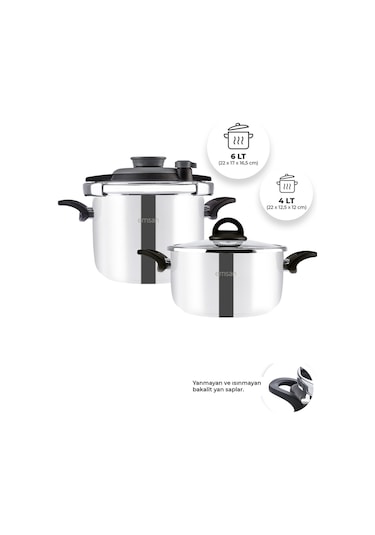 Emsan Vera 2'li Düdüklü Tencere Seti 4+6 Litre Siyah Gümüş - Siyah