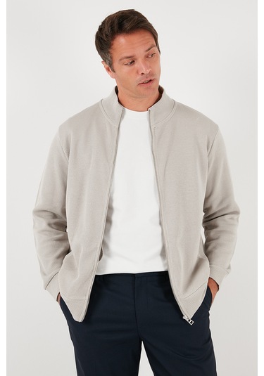 Buratti Pamuklu Relaxed Fit Dik Yaka Fermuarlı Erkek Hırka 5901075 Taş