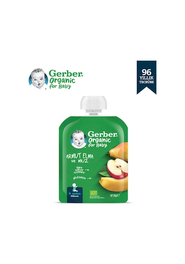 Gerber Organik Elmalı ve Muzlu Armut Püresi 90 G