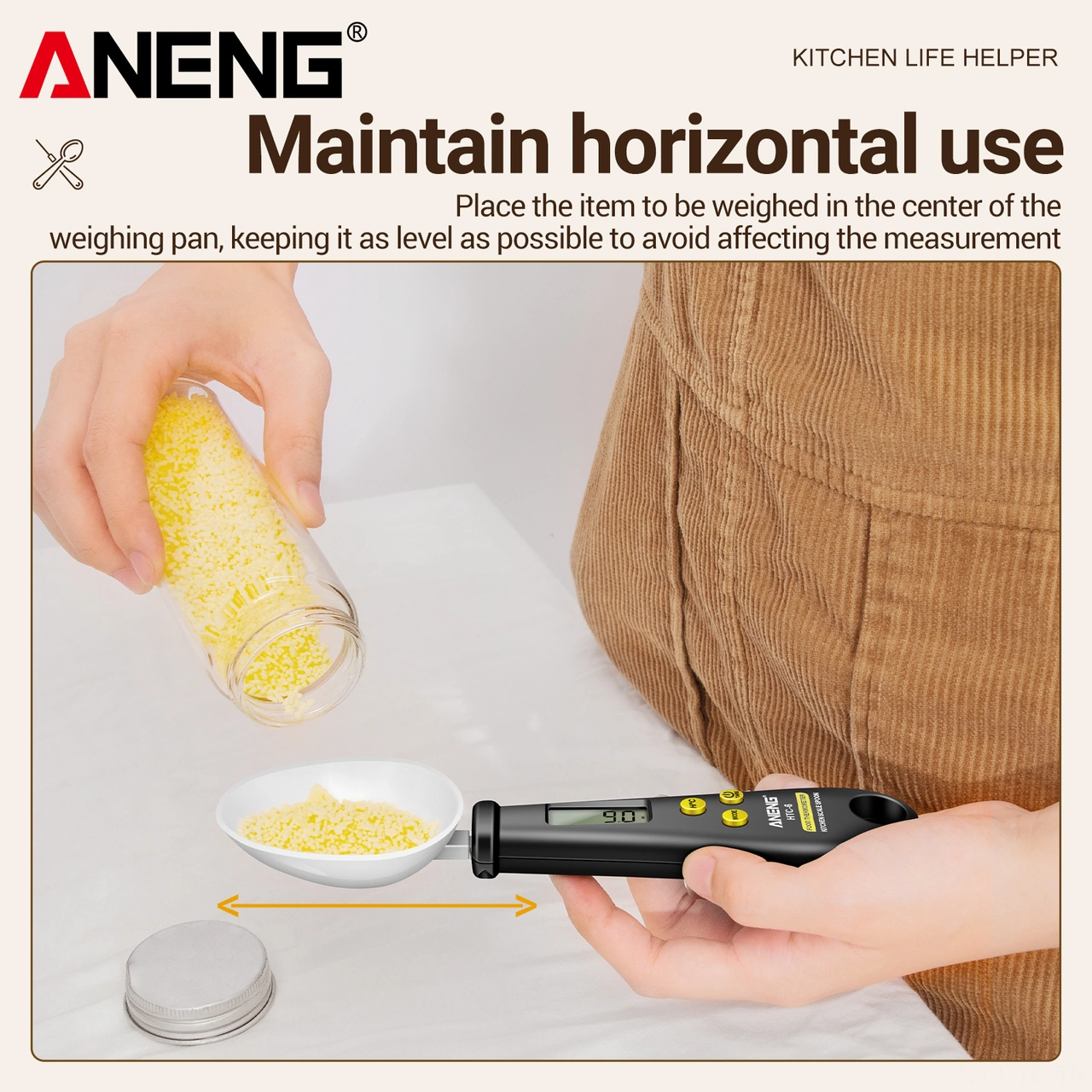 Skycity Aneng Htc-6 Dijital Ölçü Kaşığı Ve Mutfak Termometresi - 3 Birim G/oz/lb Ağırlık Ölçümü, Derece Kontrolü, Siyah, Cr2032 Pil Dahil