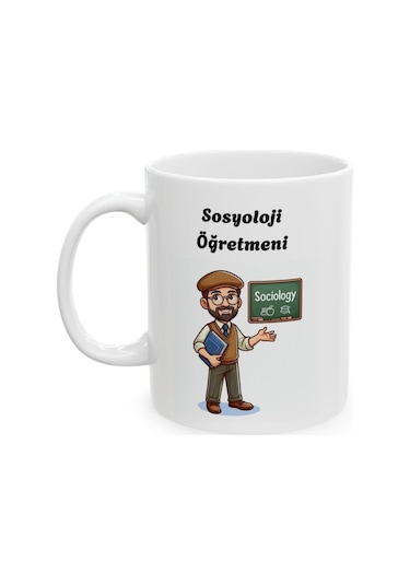 Erkek Sosyoloji Öğretmeni Hediyelik Baskılı Porselen Beyaz Lüks Kupa Bardak Beyaz