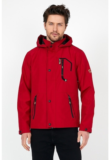 Sivaist Yeni Sezon Erkek Kırmızı Softshell Kapüşonlu Iç Cepli Mont