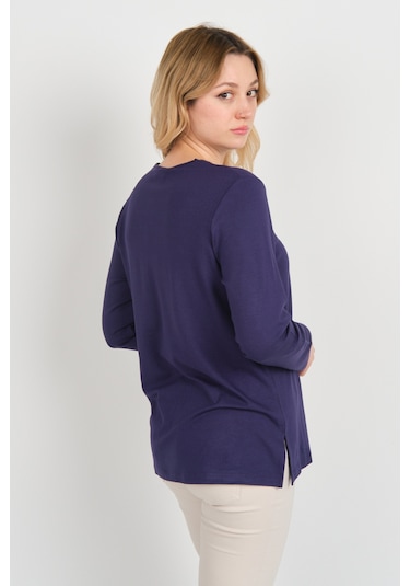 Detay Triko Kadın Süs Cepli Toka Detaylı Uzun Kol Anne Bluz 5717 Mor Mor