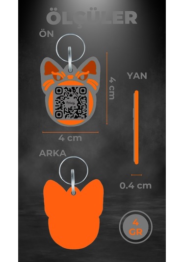 Petjoo 1.Bastet Turuncu-Gri Qr'lı Kedi Künyesi
