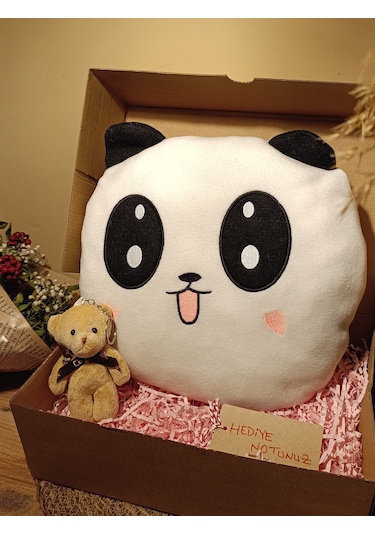Kutulu Hediye Seti / Panda Yastık 35cm Ve Ayıcık Anahtarlık