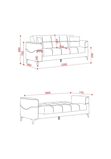 Kilim Mobilya Vogel 3 Kişilik Yüksek Ayaklı Koltuk - Kanepe Lacivert