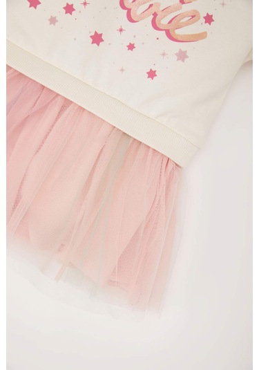 DeFacto Kız Bebek Barbie Uzun Kollu Tül Elbise D9584A525SPER233 Ekru