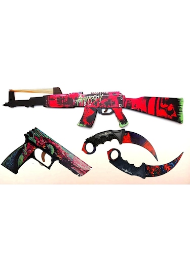 Ahşap Cs-Go Neon Retrobution Ak-47 Skin Kaplamalı Oyuncak