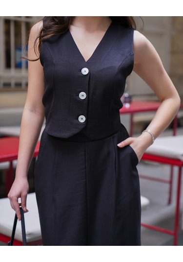 Kadın Yelekli Maxi Etekli Takım Siyah