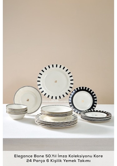 Karaca  Elegance Bone 50.Yıl İmza Koleksiyonu Kore 24 Parça 6 Kişilik Yemek Takımı