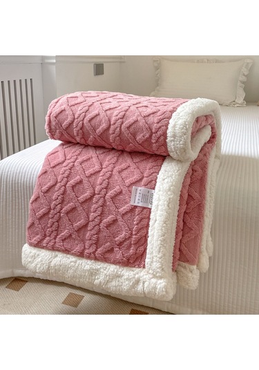 Hqgoodstore Yeni Ev Basit Düz Renk Kalınlaştırılmış Kuzu Kadife Çift Yumuşak Tek Battaniye Pembe 150 x 200cm Pembe
