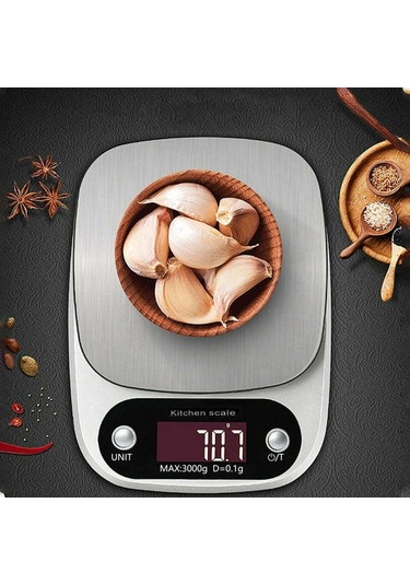 Moveevo Pratik Mutfak Çubuğu: 0.1g Hassasiyetli, 3kg Kapasiteli, Çelik, Akıllı Dijital Ölçüm Aleti Gümüş Gümüş