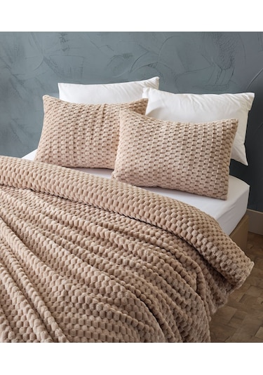 Doqu Petek Battaniye Seti Çift Kişilik Bej Diğer