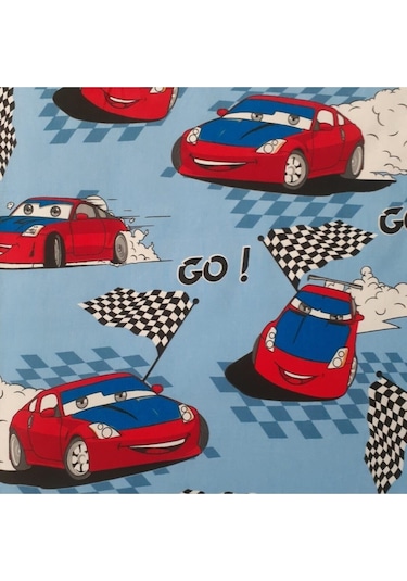 Tek Kişilik Ranforce Kumaş Lastiksiz Çarşaf Takımı Mavi Yarış Arabası Açik Mavi