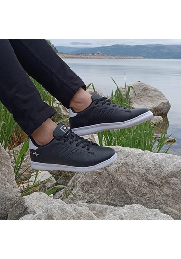 Bestof 041 Siyah-beyaz Sneaker Düz Taban Spor Ayakkabı 001
