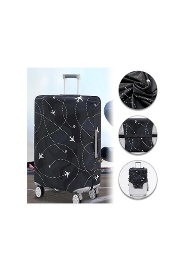 Fochsia Elegant Siyah Gezgin Bavul Kılıfı Xl 29-32 İnç Çiçek Yıldız Desenli Dayanıklı Esnek Koruma
