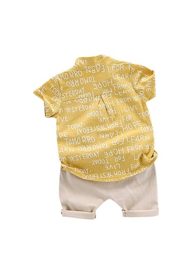 Pembe Yaz Bebek Erkek Günlük Kısa Kollu Harfli Baskılı Tişört Üst + Şort Kostüm Seti Pembe