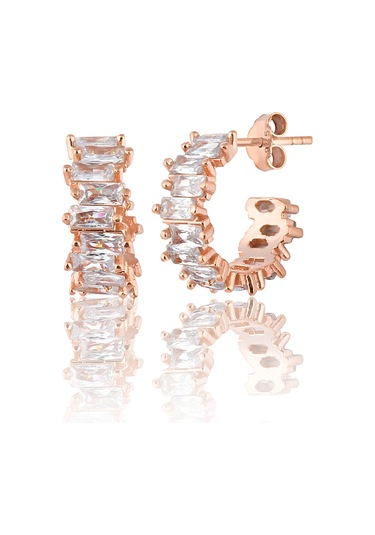 Zanaatsilver 925 Ayar Gümüş Rose Baget Taşlı Tamtur Halka Küpe