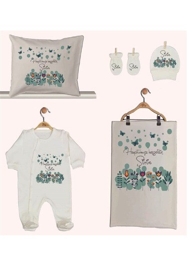 Pia Baby Gl 1943-02 İsme Özel Beşli Tulum Set Krem