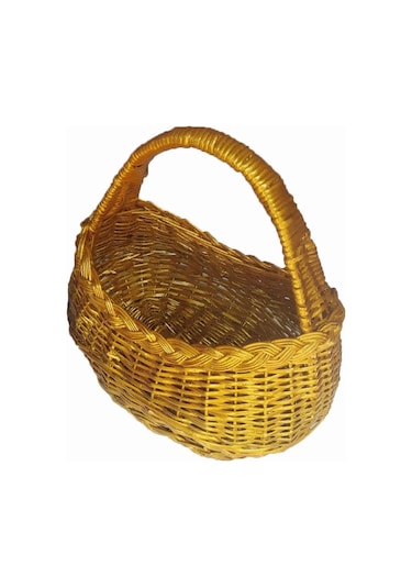 Hasır Altın Varaklı Masa Üstü Meyvelik Mini Piknik Sepeti