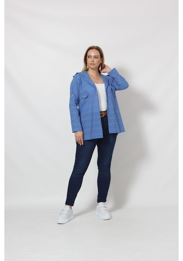 B029m Kapüşonlu Delikli Mevsimlik Ceket Mavi 001