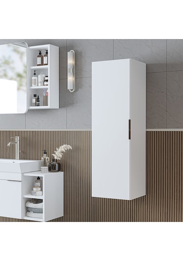 Likya Banyo Dolabı Mat Mdflam 114 Cm Banyo Boy Dolabı Beyaz