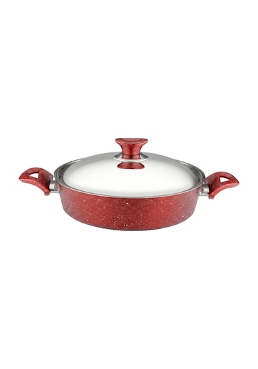26 Cm Granit Karnıyarık & Pilav Tenceresi Çelik Kapak - Kırmızı Kırmızı