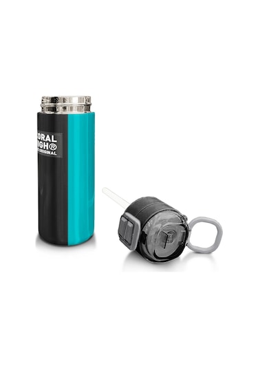 Coral High Kids Renkli Çizgili Desenli Pipetli Ve Direkt İçim Çelik Termos 500 Ml 31896 Gri - Mavi