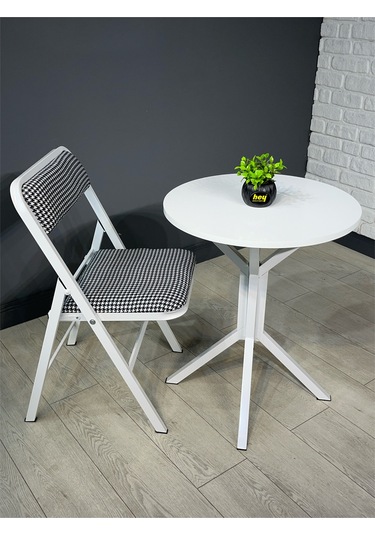 Mercan 2 Kişilik Yuvarlak Mutfak Yemek Masası Takımı 2+1 Beyaz Kazayağı Kumaş 60 Cm Beyaz Kazayağı 2'li